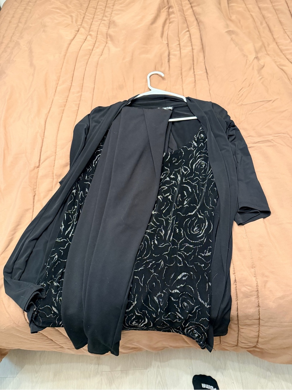 Black Women's Open Front Cardigan with Floral Lace Back set 2xl with pants